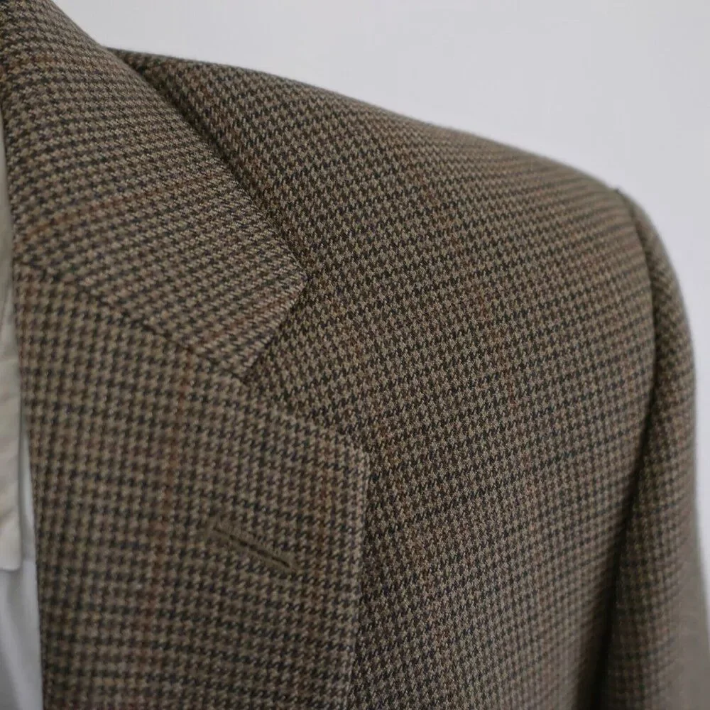 Pronto Uomo Brown Tan Tweed Wool Houndstooth Windowpane 40R 2 Button Sport Coat‎
